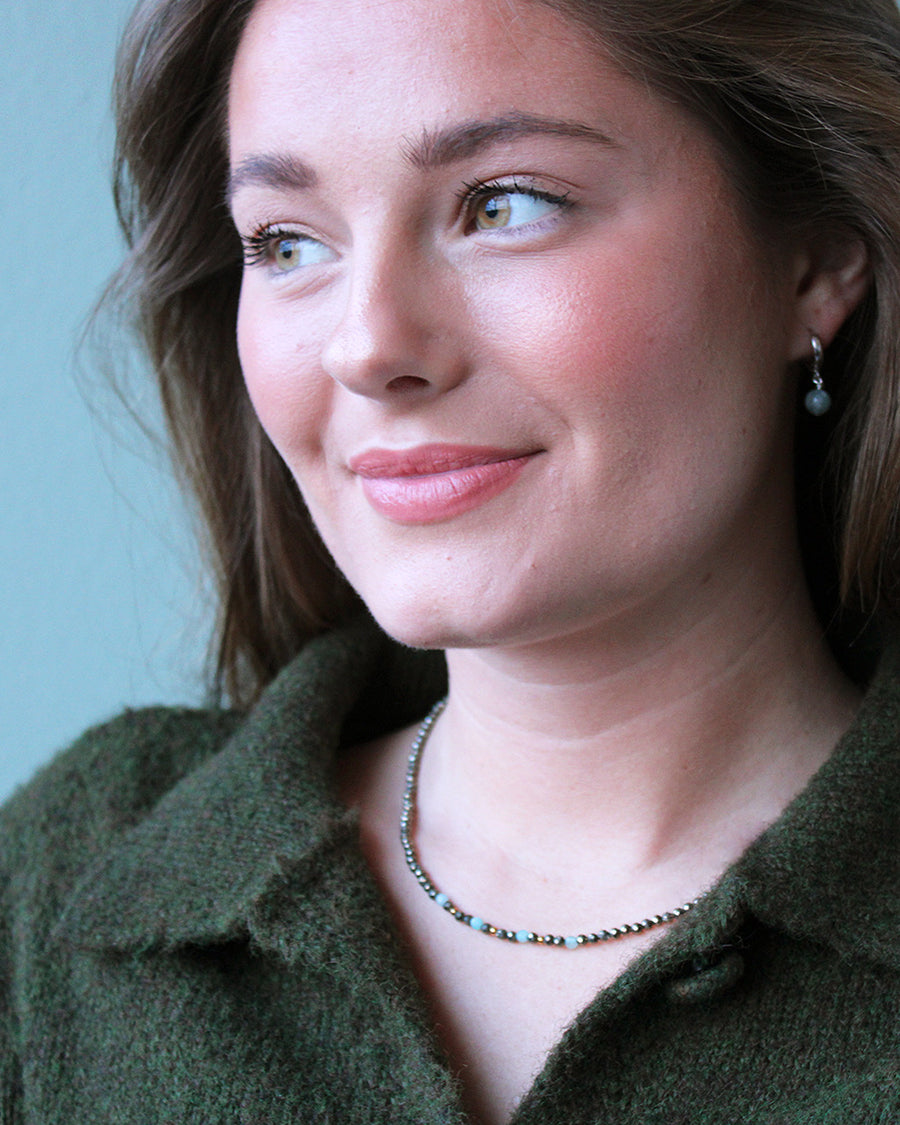 Atenea Natural Pyrite and Blue Amazonite Necklace